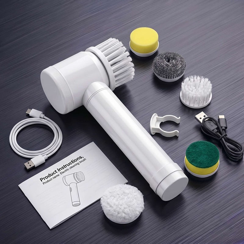 VYREN Kitchen: cepillo eléctrico de mano con esponjas, estropajo metálico, cepillos y cable de carga